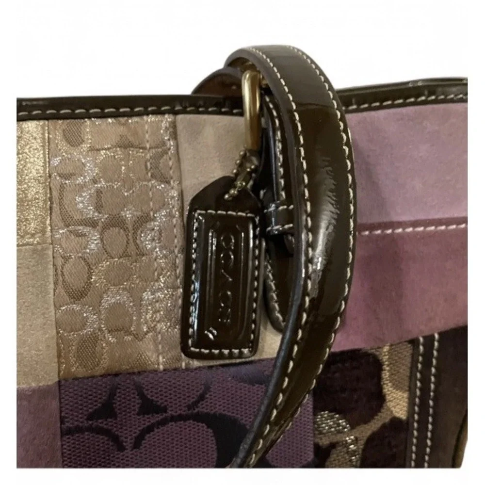 Coach Patchwork Tote Vintage Y2K Boho Multicolor Suede Leather Canvas Bag - Picture 2 of 16